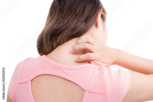 Asian woman scratch the itch with hand ,neck, itching.