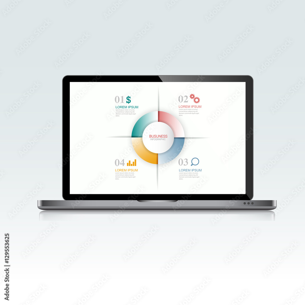 Computer laptop with infographic on screen,3d and flat vector de Computer laptop with infographic on screen,3d and flat vector de