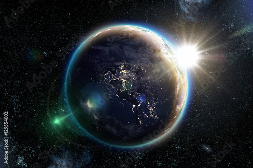 Planet earth from the space at night. 3D illustration