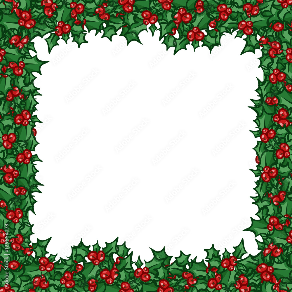 Holly leaves and berries. Hand drawn vector design element, clip-art isolated on white. Sprig of Holly frame. Useful for Christmas and New Year greeting card, poster, flyer Holly leaves and berries. Hand drawn vector design element, clip-art isolated on white. Sprig of Holly frame. Useful for Christmas and New Year greeting card, poster, flyer