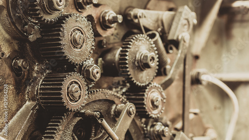 Fotografie Old gears in black oil