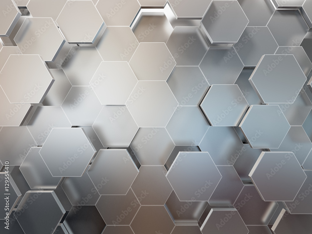 Abstract 3d-rendering background of futuristic surface with hexagons. 3D illustration - obrazy, fototapety, plakaty 