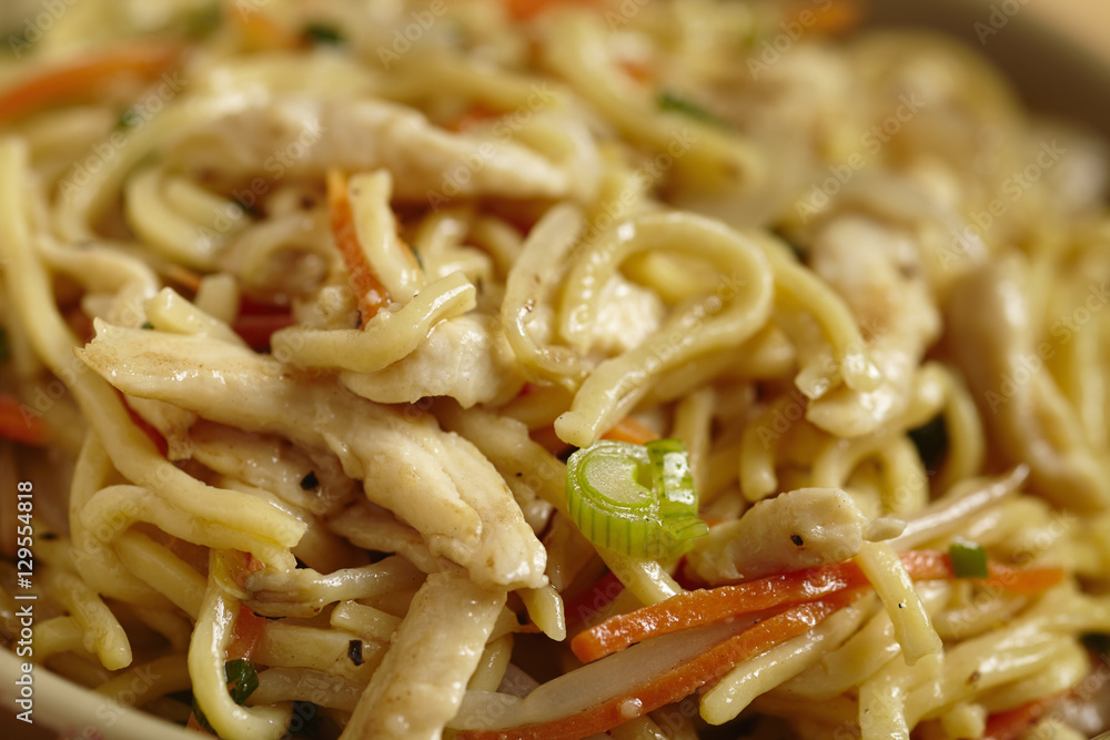 Hakka Fried Noodles with chicken, Indian/Chinese style (sometimes called Hakka Fried Noodles with chicken, Indian/Chinese style (sometimes called