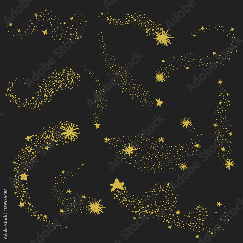 Collection of gold glittering space star