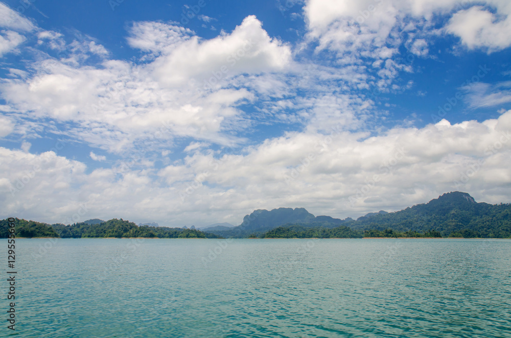 summer landscape of Green Lake and mountain at Ratchaprapha Dam