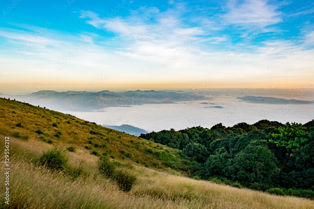 sea of mist or cloud under blue sky, a view from Intanon mountai