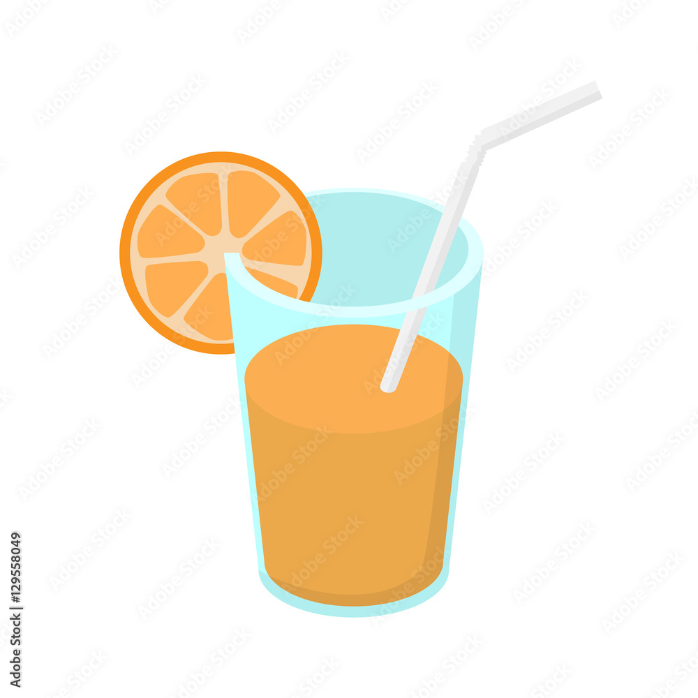 orange juice in a glass with straw. Isometric vector illustrat orange juice in a glass with straw. Isometric vector illustrat