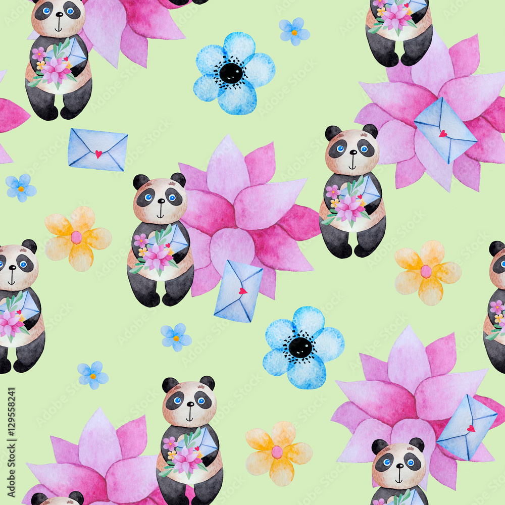 Seamless pattern for kids with pandas. Seamless pattern for kids with pandas.