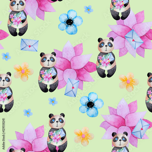 Fototapeta Naklejka Na Ścianę i Meble -  Seamless pattern for kids with pandas.