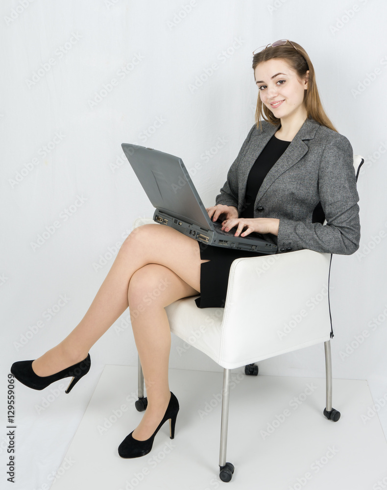 business woman laptop on white background business woman laptop on white background
