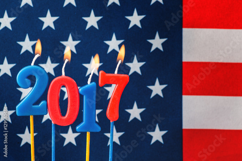 Decoration Candles, Happy New Year 2017 on graphic background
