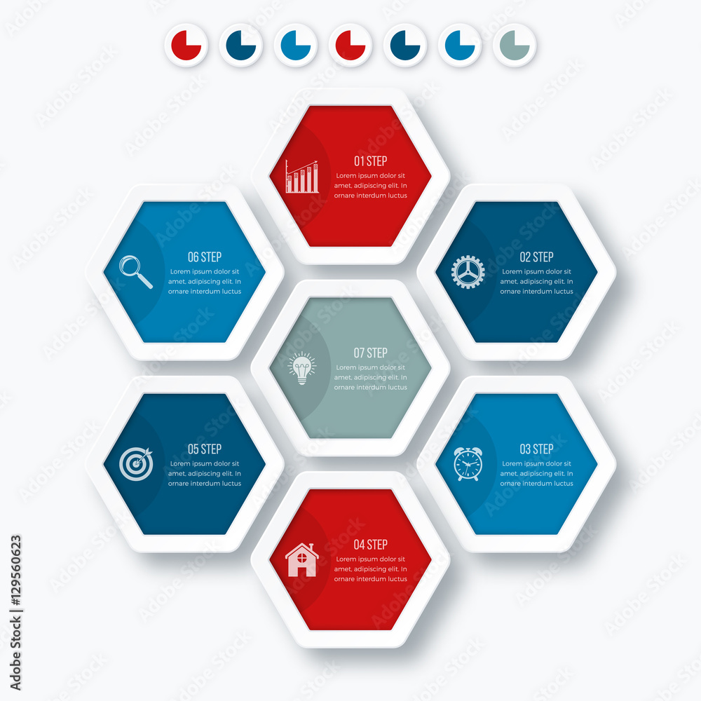 Vector illustration infographics seven hexagons Vector illustration infographics seven hexagons