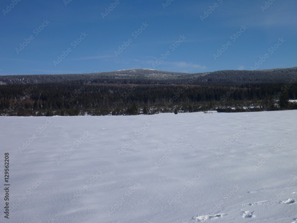 winter in jizerske hory ridge in czech republic