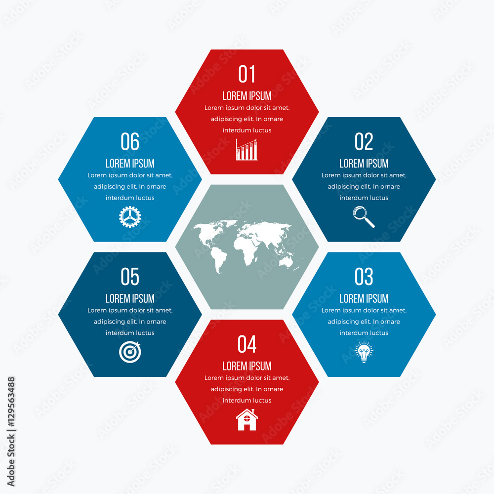 Vector illustration infographics six hexagons Vector illustration infographics six hexagons