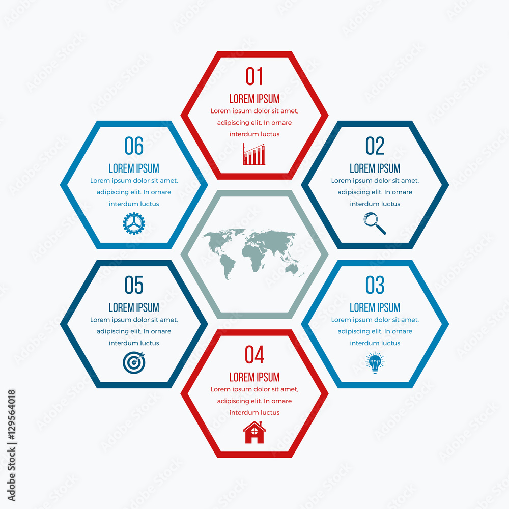 Vector illustration infographics six hexagons Vector illustration infographics six hexagons