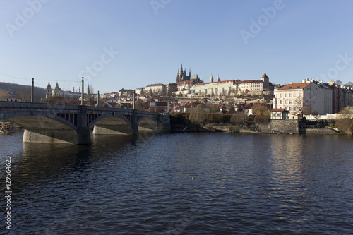 Autumn Lesser Town of Prague with gothic Castle above River Vltava, Czech Republic © Kajano