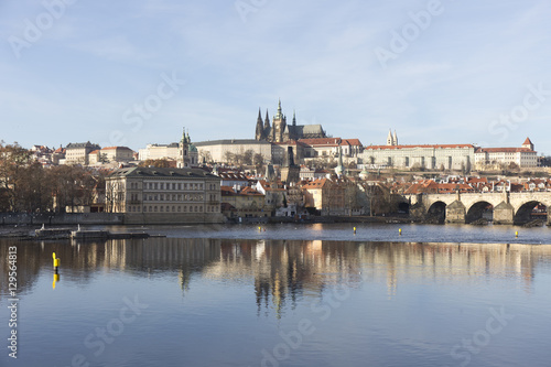 Autumn Lesser Town of Prague with gothic Castle and Charles Bridge  Czech Republic
