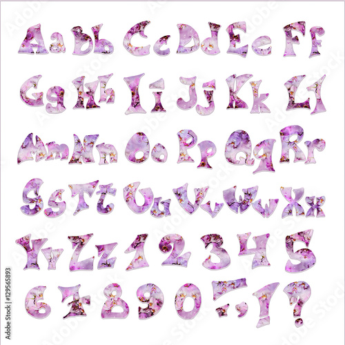 Orchid alphabet letters on white background
