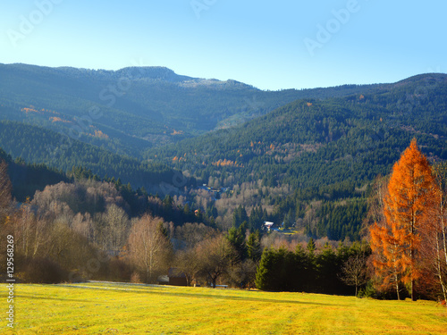 View at mountain Grosser Osser. Autumn landscape in the national park Sumava - Czech Republic