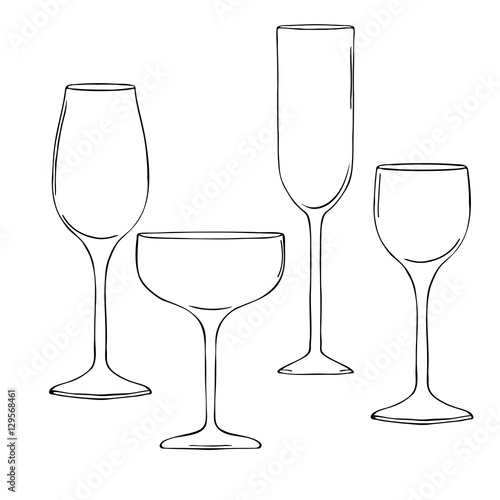 vector monochrome illustration of glasses set