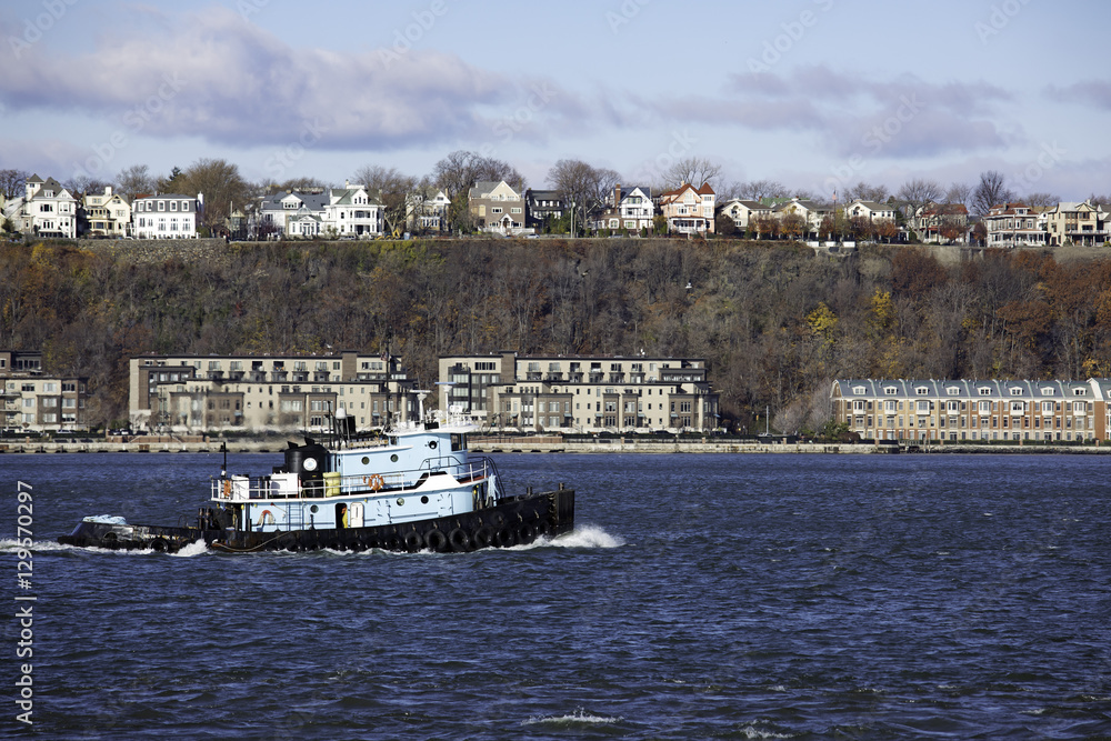 Tug boat on Hudson river, New York
