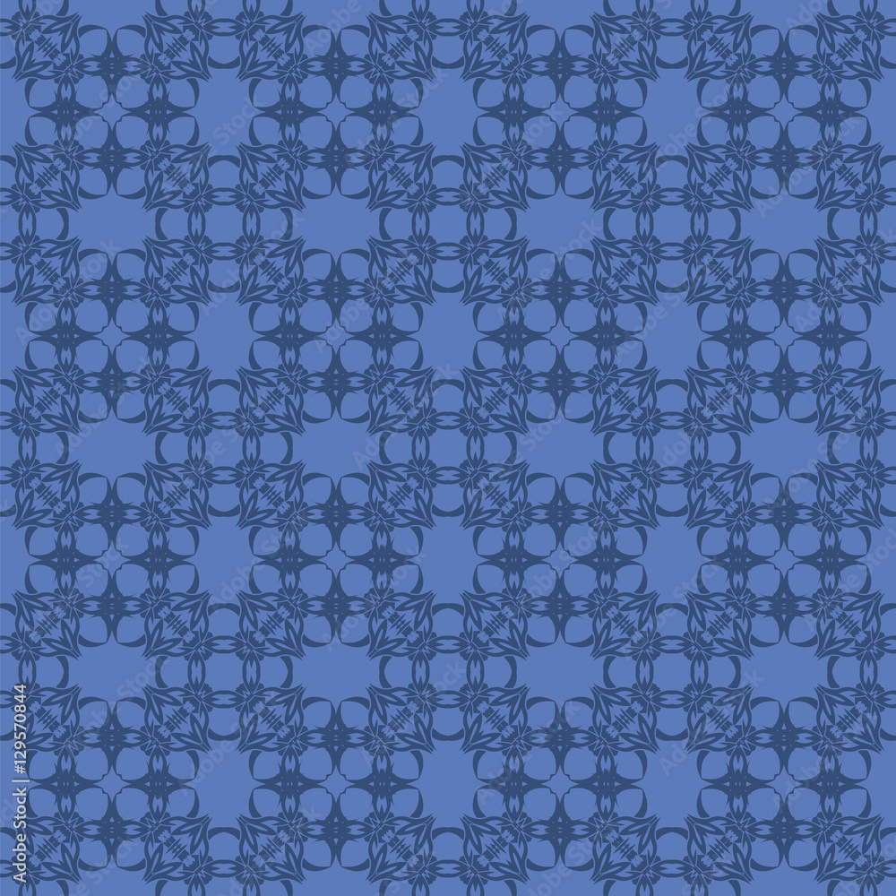 Blue Ornamental Seamless Line Pattern. Endless Texture. Oriental Geometric Ornament