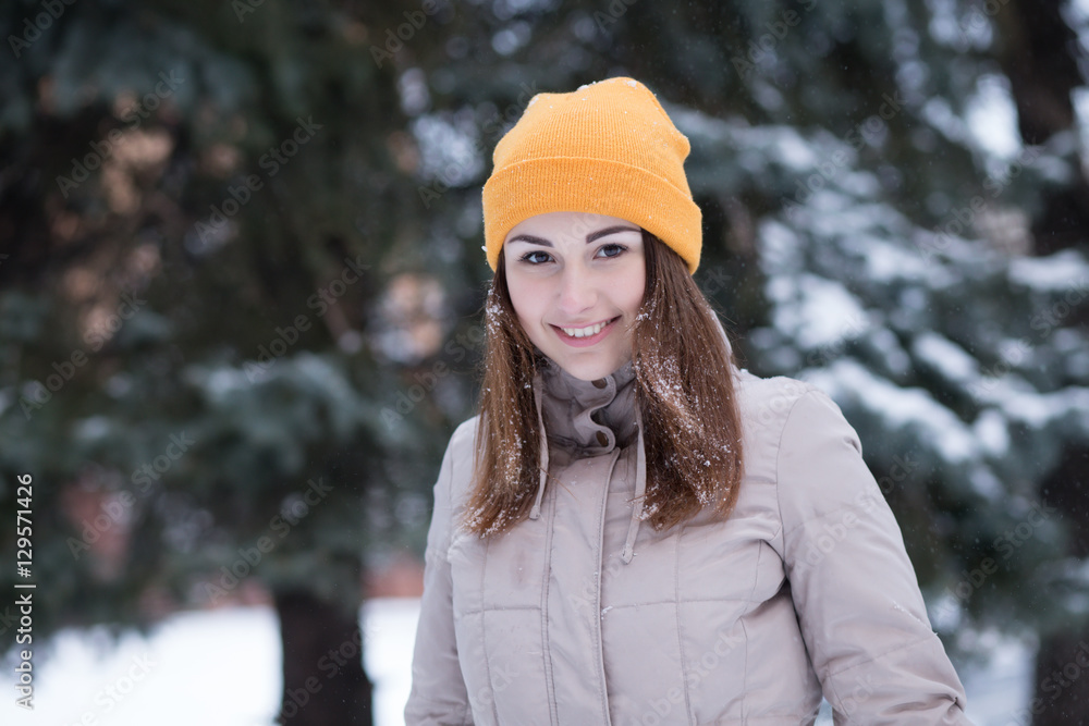 Portrait of happy young woman at winter day Portrait of happy young woman at winter day