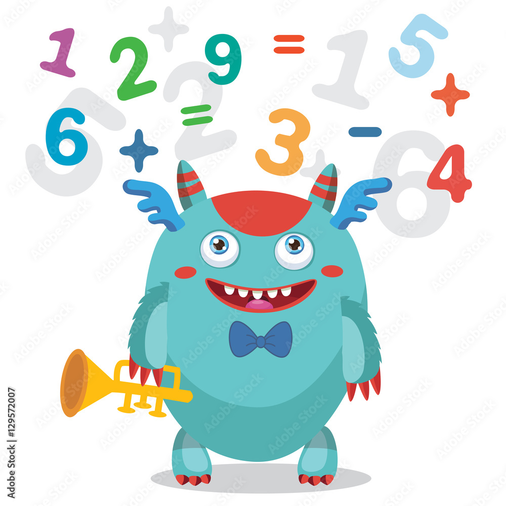 Musician Pipe Monster. Cute Monster Vector Illustration. Cartoon Monster  Mascot. Back to School Theme. Gold Loud Pipe. Funny Monster Count Numbers  On A White Background. Stock Vector | Adobe Stock