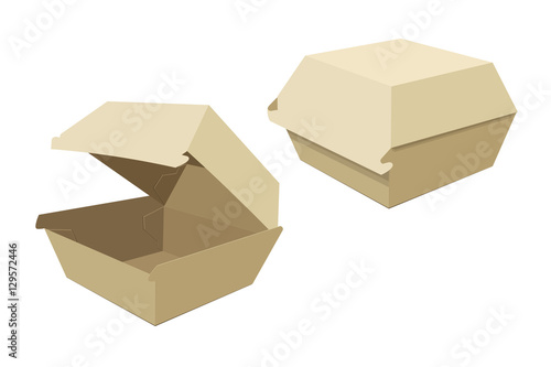 Beige boxes for hamburgers. Storing food delivery. Vector
