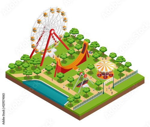  Amusement Park Isometric Composition 
