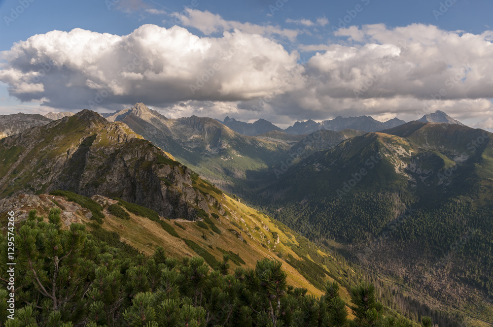 Wonderful autumn view of the great mountain peaks. Tatry Wonderful autumn view of the great mountain peaks. Tatry