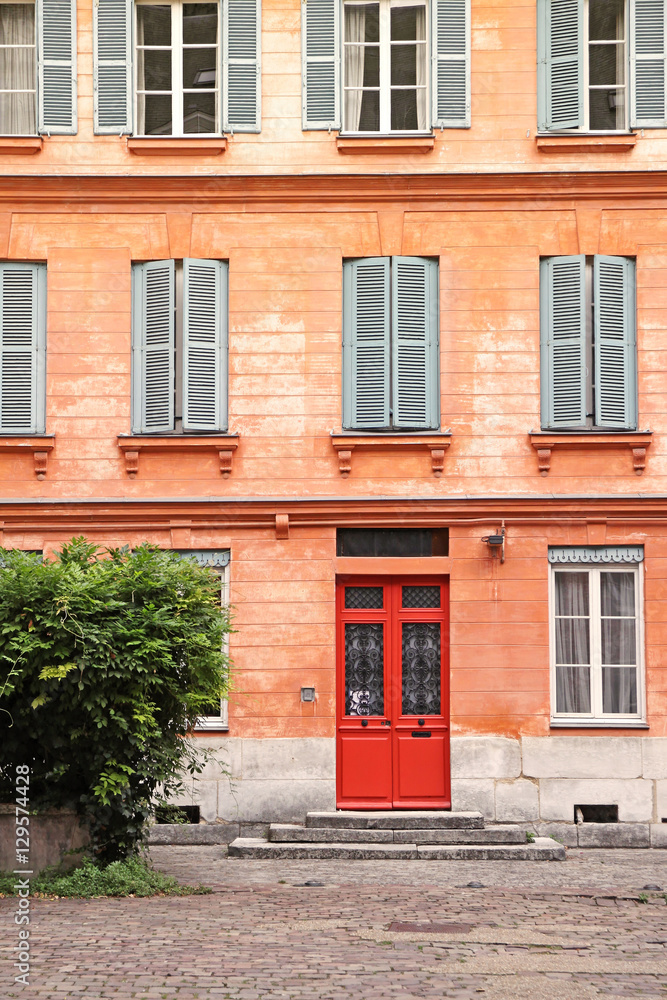 french house with red door