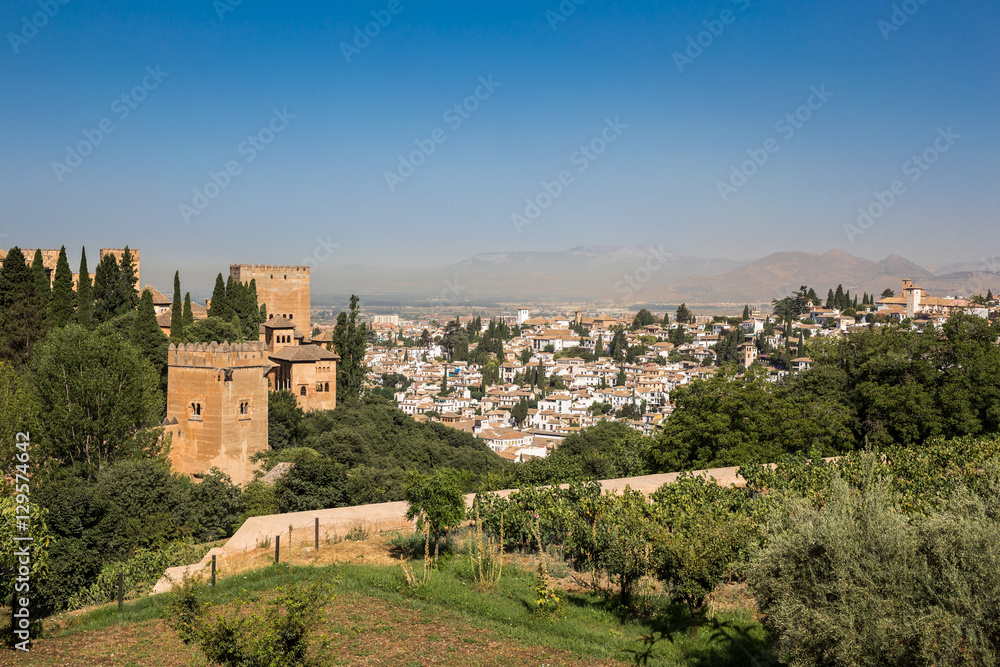 General view to Alhambra during day time. Granada, Spain