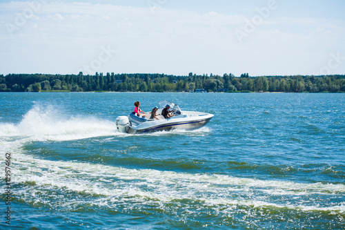  Girls ride on the boat to drift