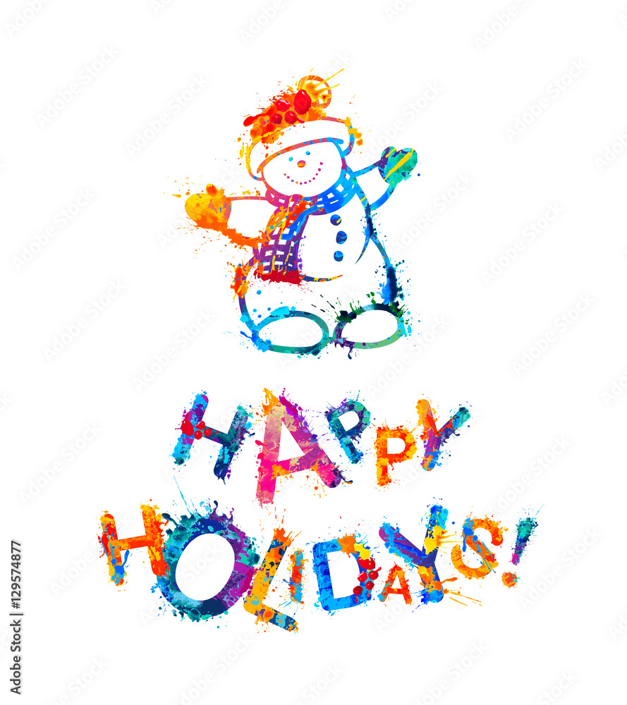 Naklejka premium Happy Holidays! Congratulation card with snowman