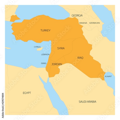 Map of Middle East or Near East transcontinental region with 