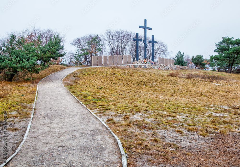 three stone crosses in the old cemetery three stone crosses in the old cemetery