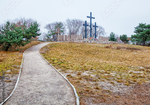 three stone crosses in the old cemetery