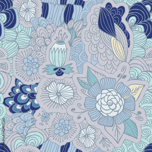 stock vector abstract seamless  doodle pattern with flowers and