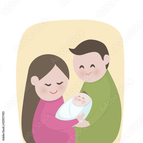 Happy family with  cute new born baby  New parents holding   mother  father  Vector illustration