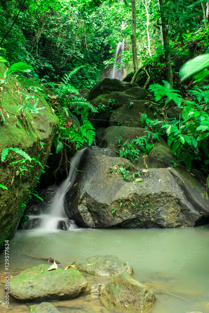 A stream of a waterfall into a river A stream of a waterfall into a river