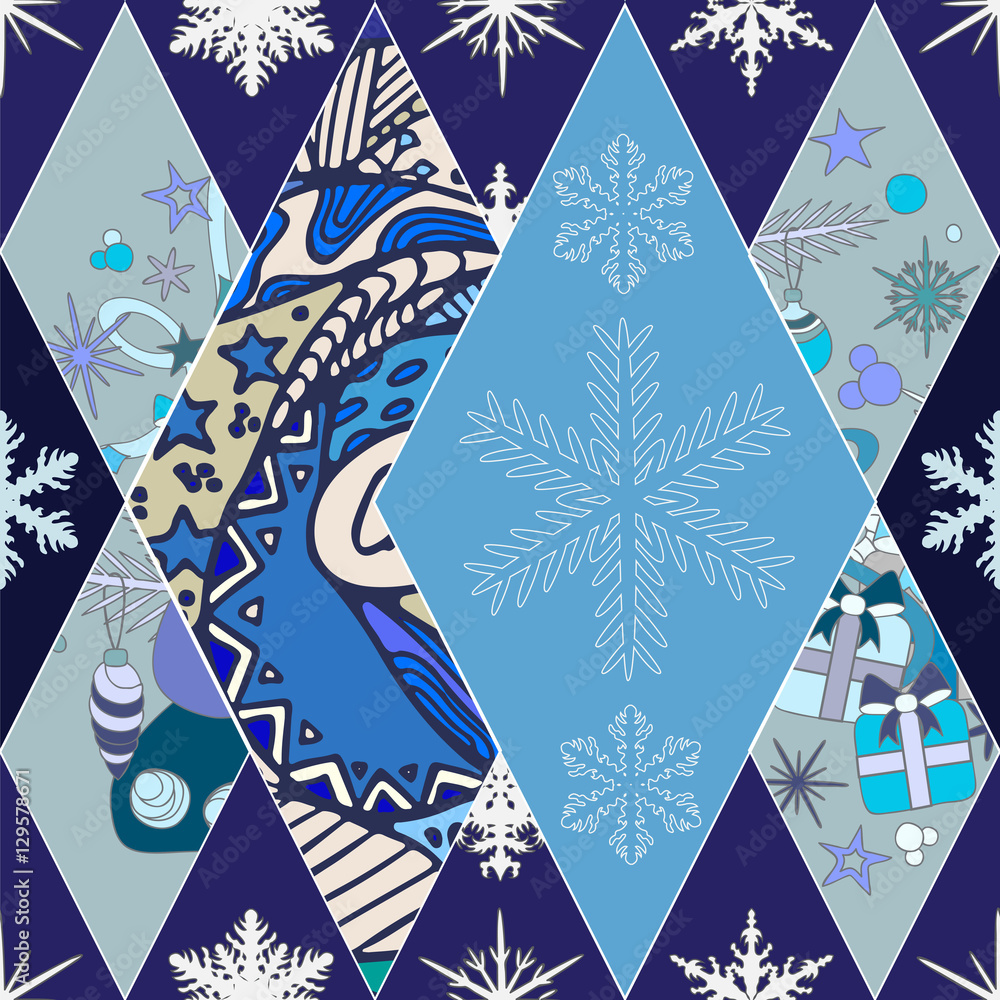 abstract seamless patchwork tile with christmas ornament.winter