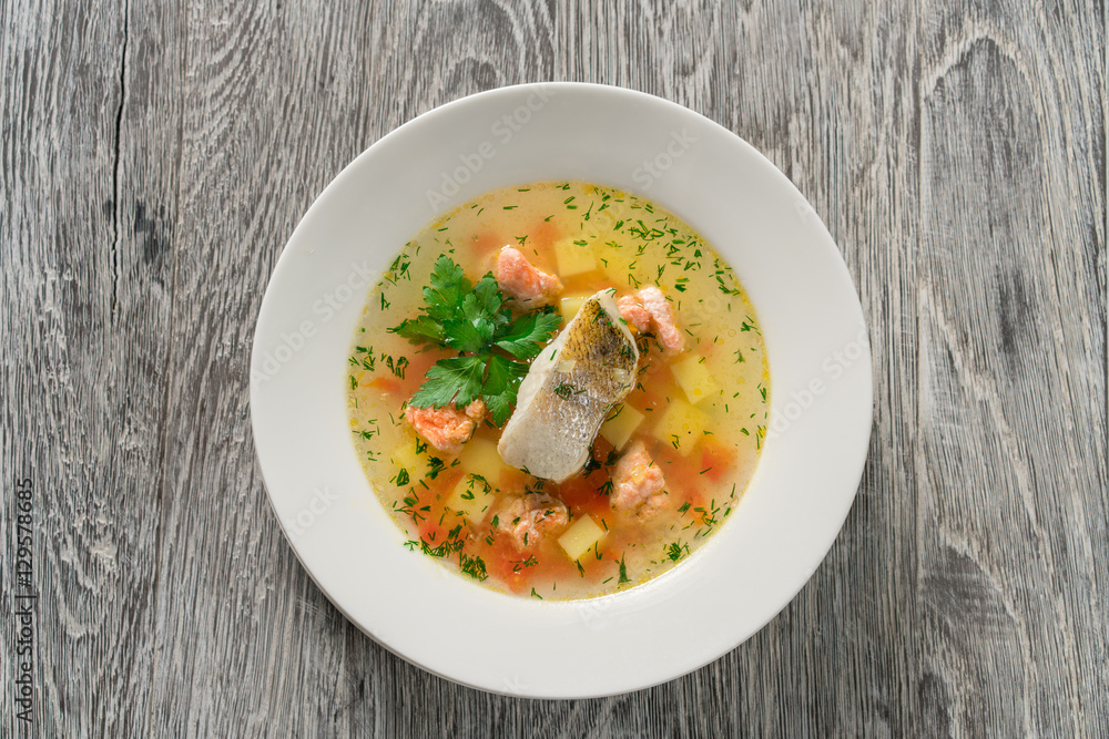Beautiful presentation of the fish soup. Beautiful presentation of the fish soup.