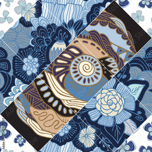 abstract seamless patchwork tile with floral ornament.arabic or