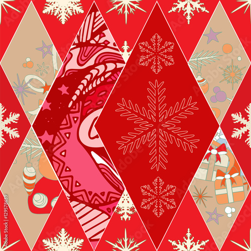 abstract seamless patchwork tile with christmas ornament.winter