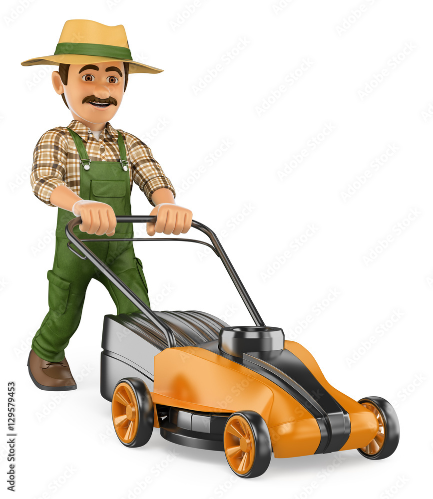 3D Gardener pushing a power mower 3D Gardener pushing a power mower
