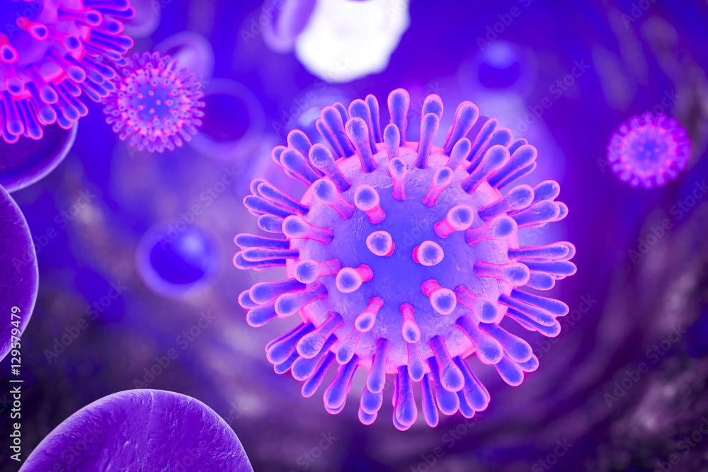 HIV (AIDS) viruses in blood with red blood cells and white blood cells. 3D illustration HIV (AIDS) viruses in blood with red blood cells and white blood cells. 3D illustration