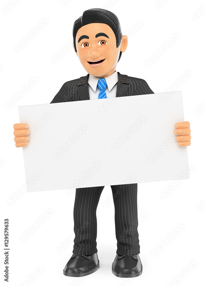 3D Businessman standing with a blank poster 3D Businessman standing with a blank poster