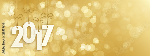 2017 Banner with Gold Bokeh Lights Background 