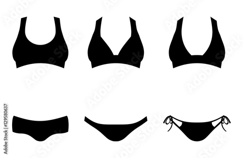 Set of bikini or lingerie silhouettes isolated on white background
